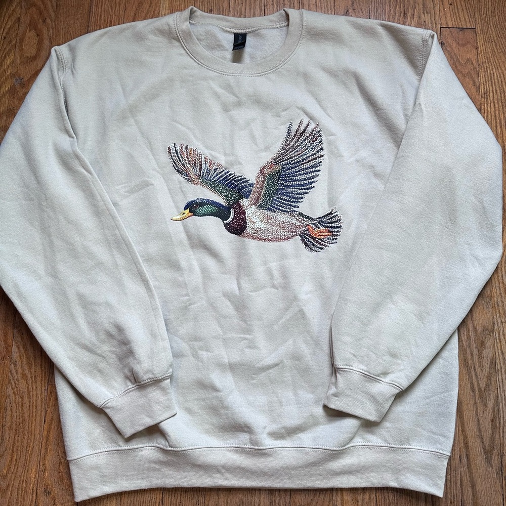 Cream Sweater with Embroidered Duck Design